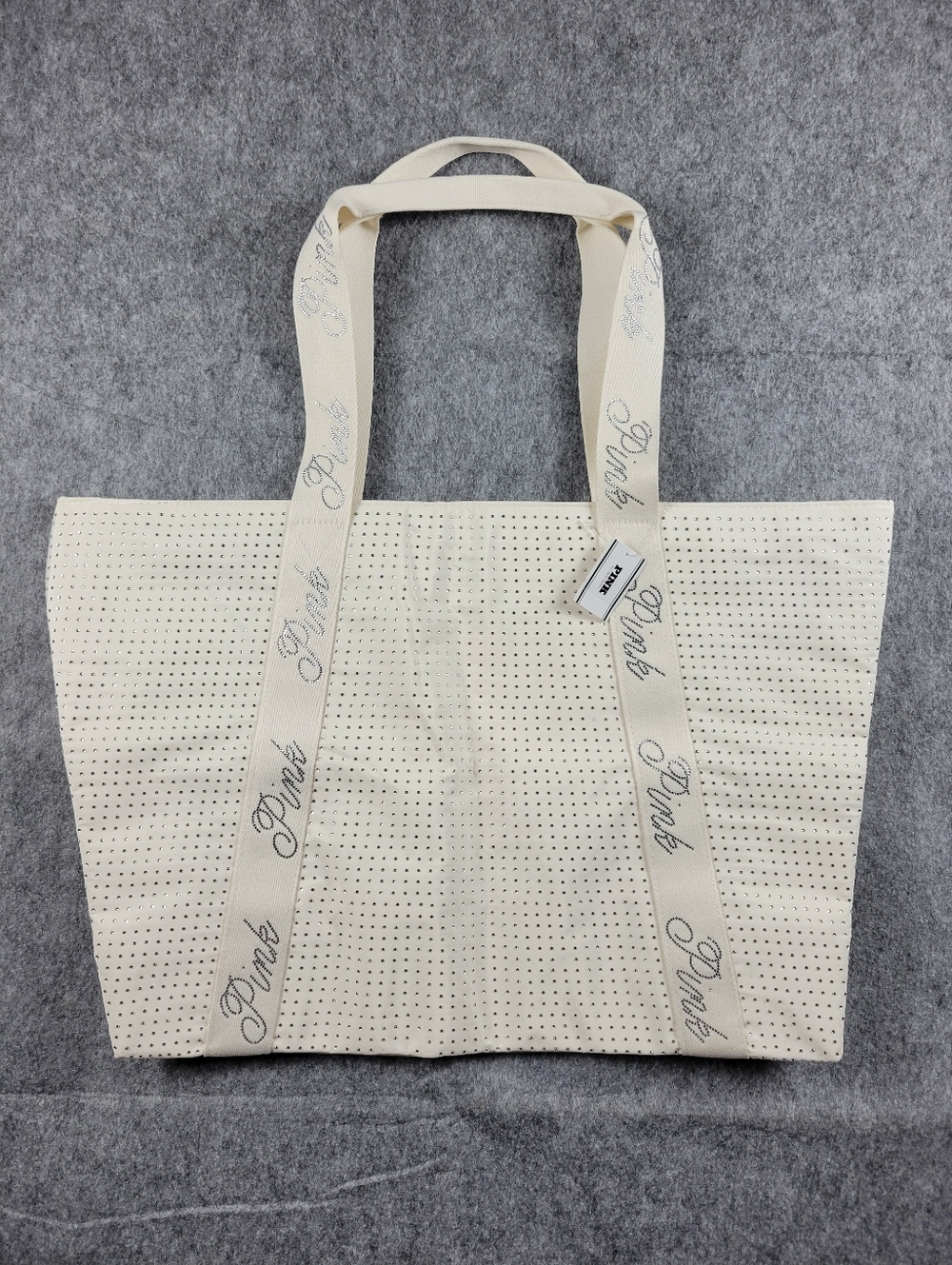 NWT Victoria’s Secret PINK Bling Ivory Rhinestone Studded Cream Tote Bag